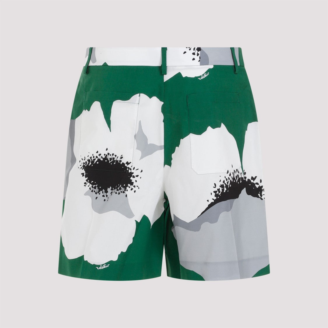 Valentino Green And Gray Flowered Cotton Shorts