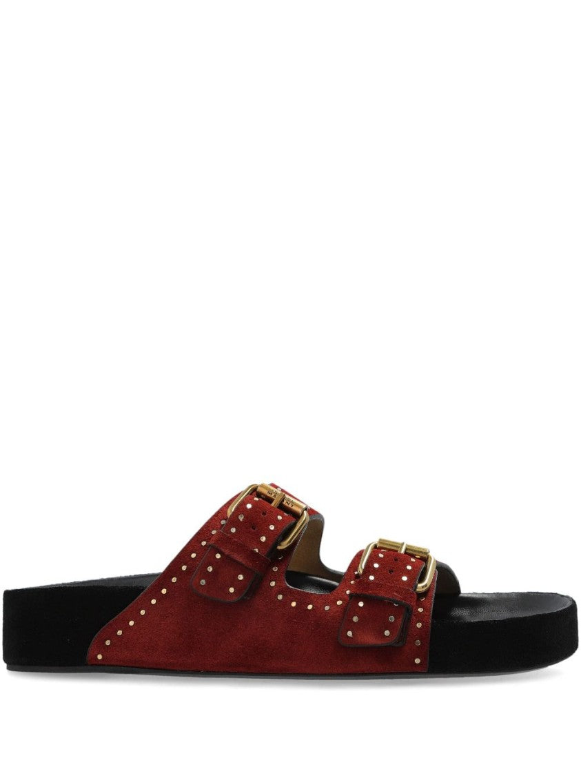 Isabel Marant Two-Strap Suede Sandals With Bold Buckles And Studded Detailing