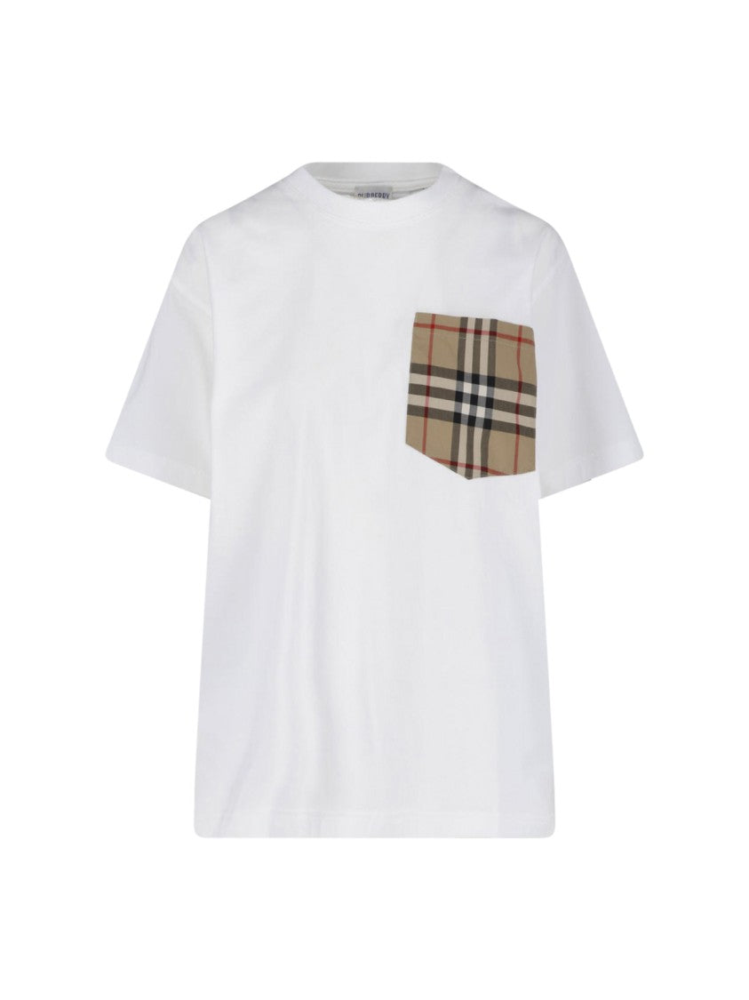 Burberry White Check Pocket Cotton T-Shirt
