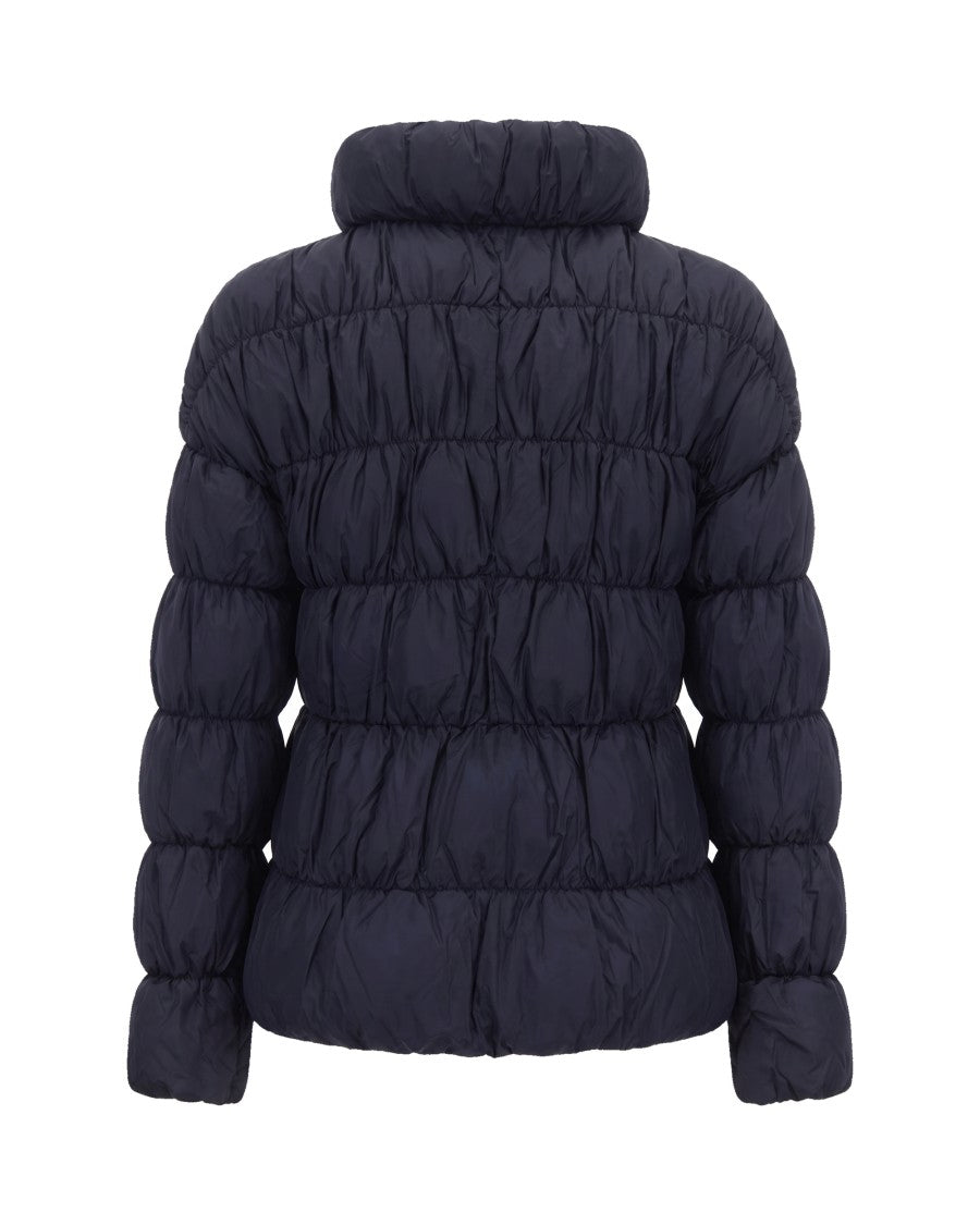 K-Way Maxi Ruffled Puffer Jacket With High Collar In Blue Depth