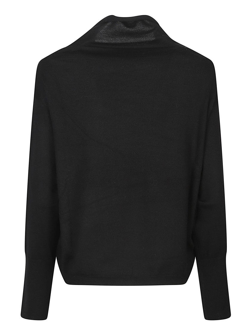 Aragona Cropped Black Virgin Wool Turtleneck Sweater