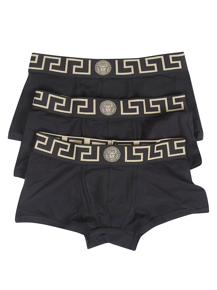 Versace Black Boxer Briefs With Gold Greek Key And Medusa Emblem