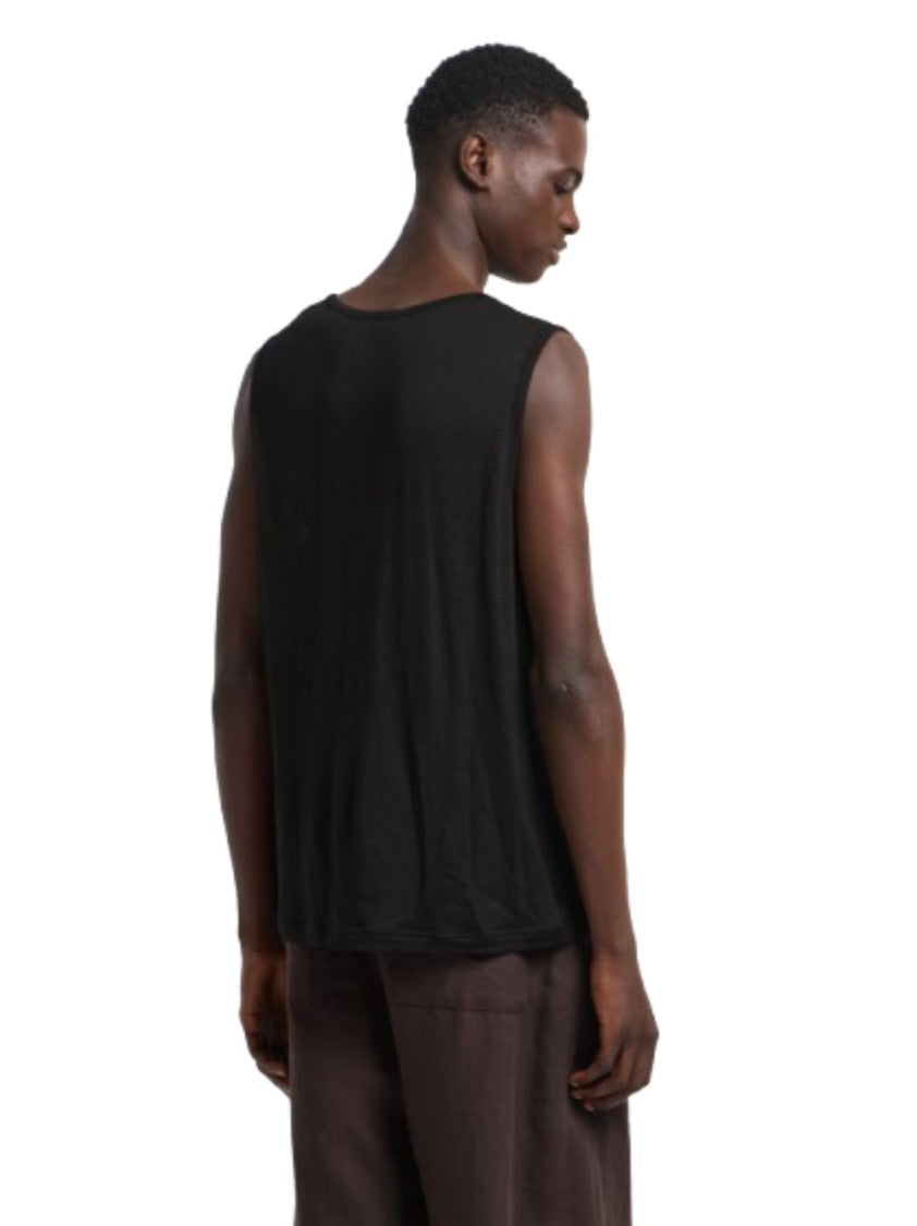 Emporio Armani Stretch Linen Tank Top With Embroidered Logo