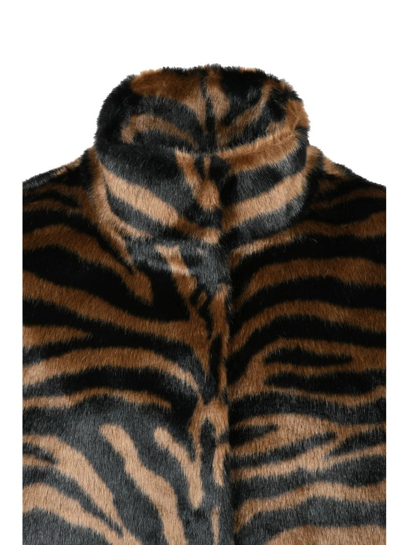 Mc2 Saint Barth Tiger Stripe Pattern Faux Fur Vest With High Collar