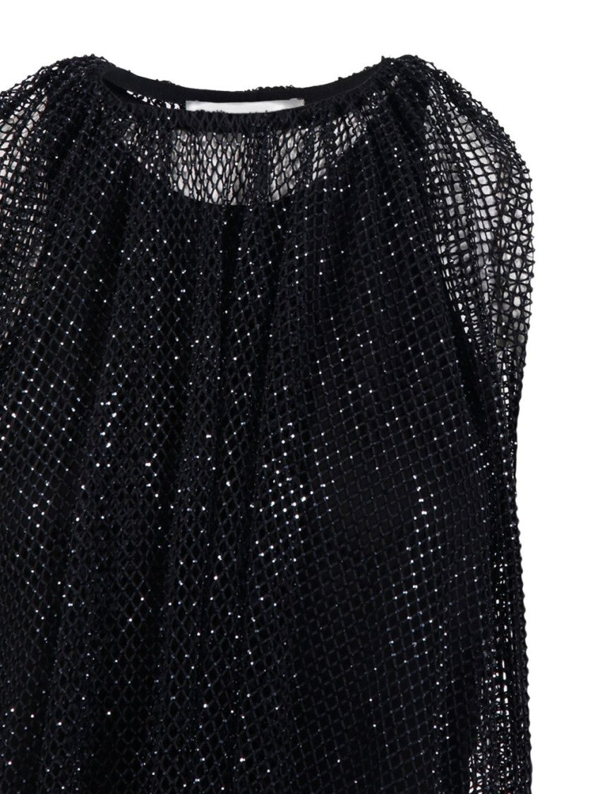 Sportmax Flowy Black Top With Mesh Overlay