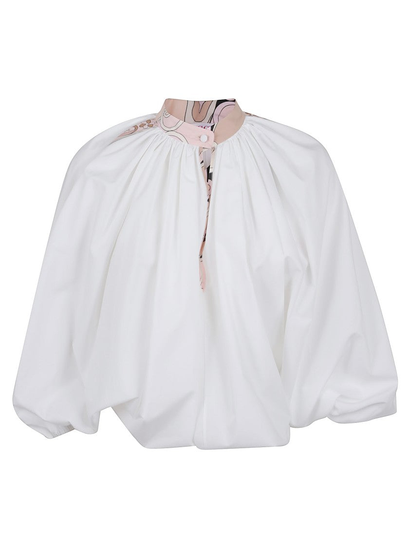 Emilio Pucci Cotton High-Neck Shirt With Voluminous Sleeves