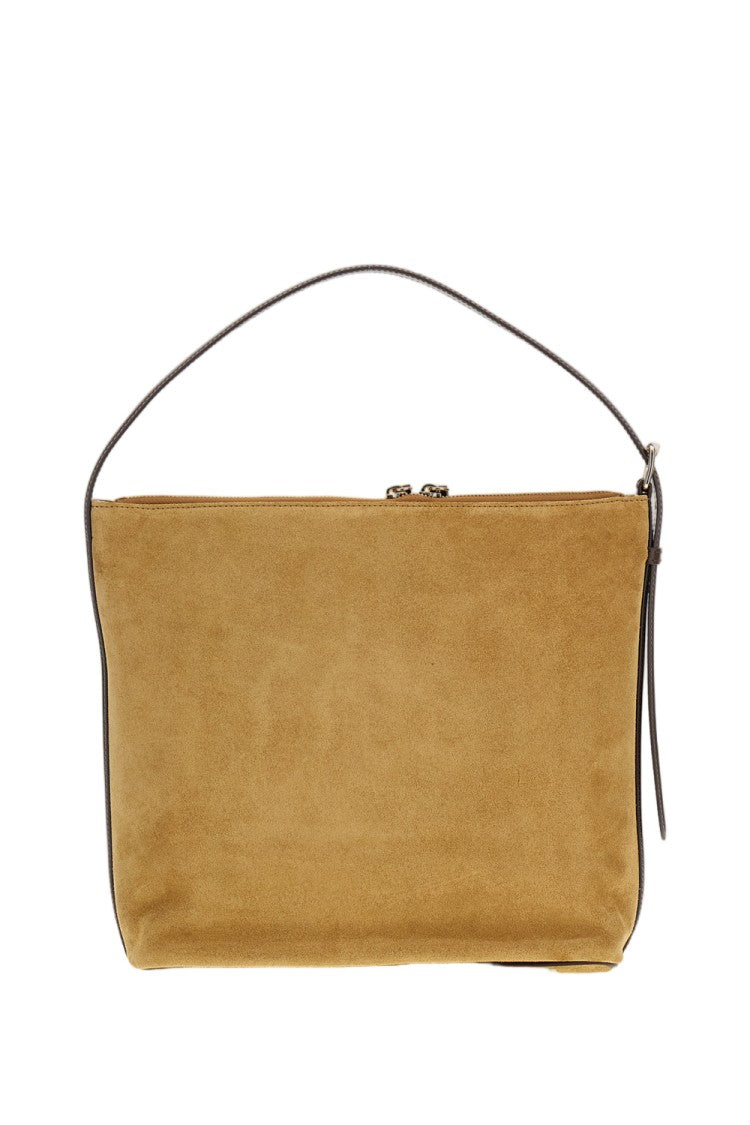 A.P.C. Beige Suede Leather Shoulder Bag With Adjustable Strap And Gold Accents