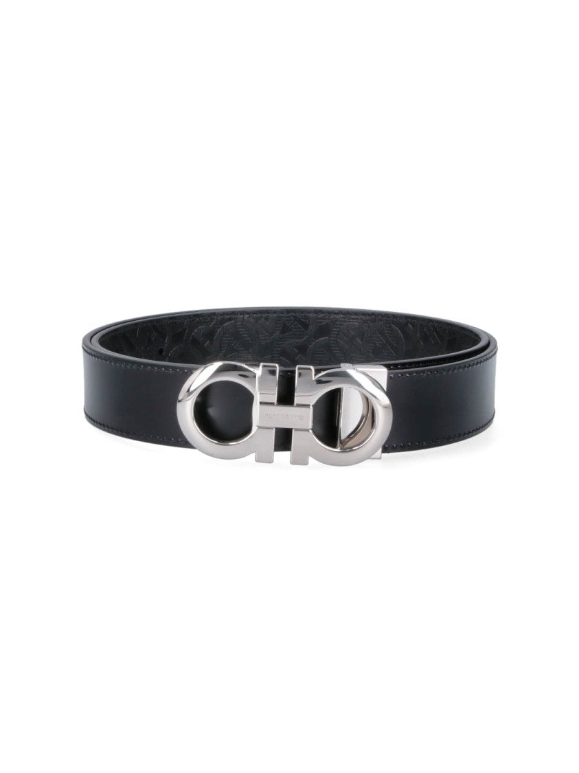 Ferragamo Black Reversible Belt With Embossed Pattern