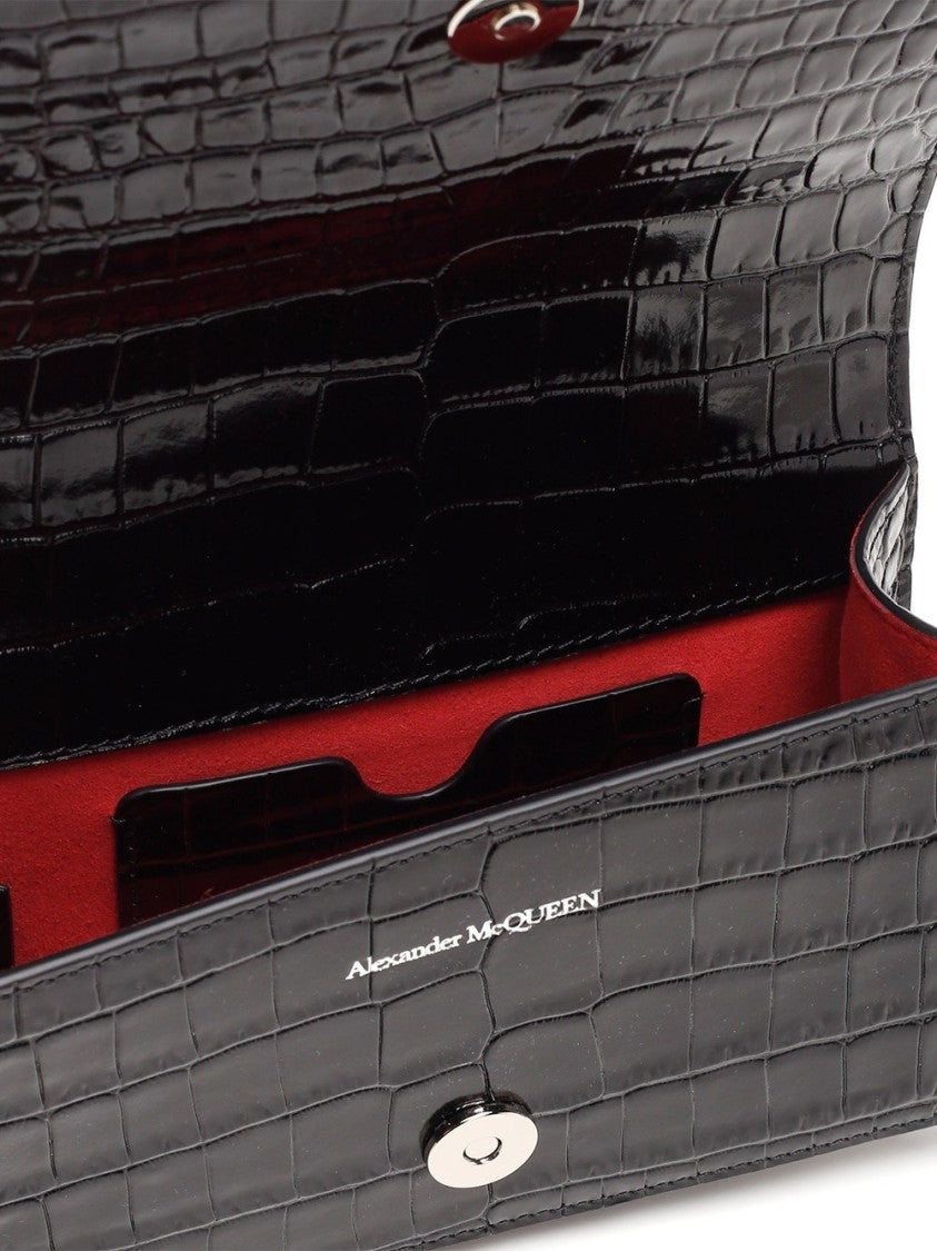 Alexander Mcqueen Crocodile-Embossed Calf Leather Shoulder Bag With Silver Skull