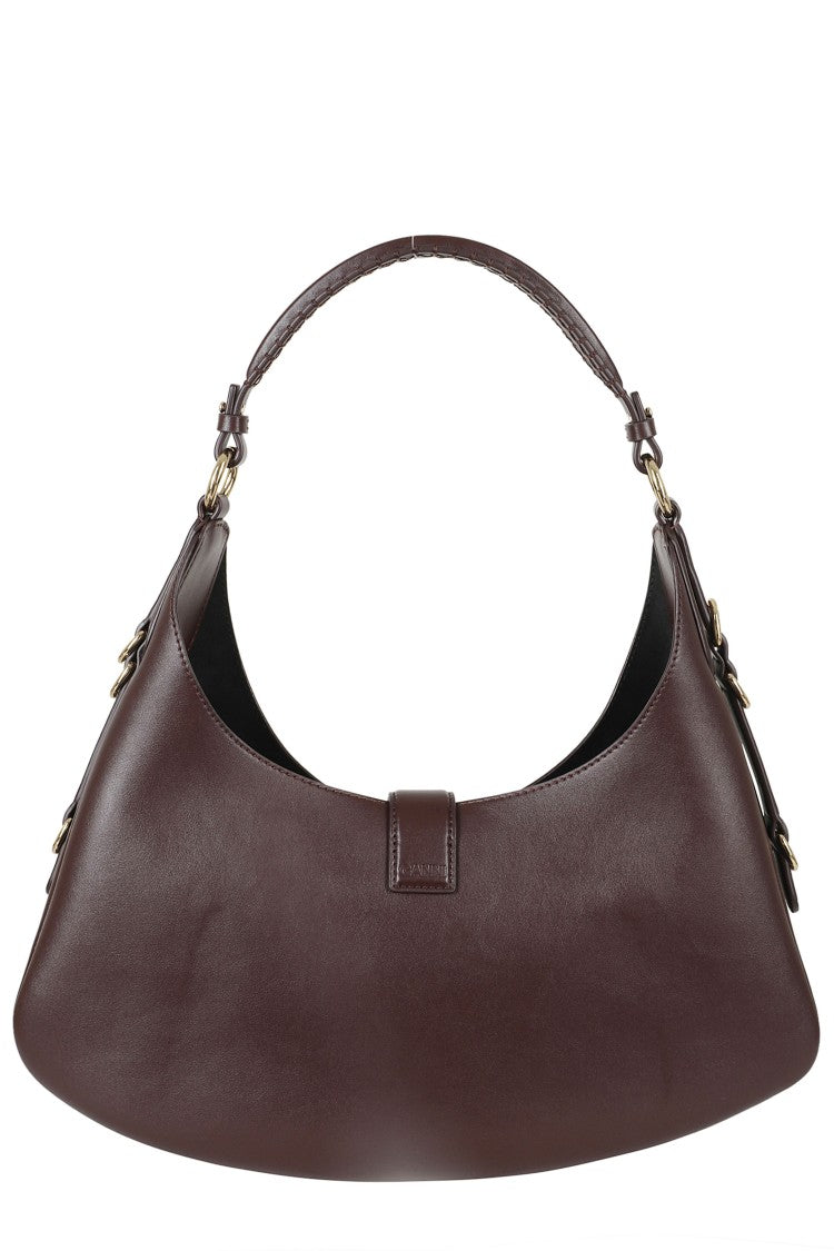 Ganni Coffee Kat Small Gold Butterfly Logo Leather Shoulder Bag