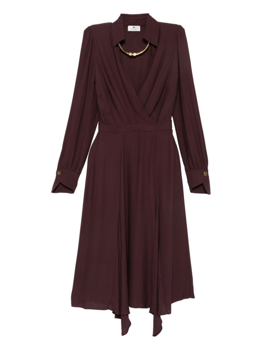 Elisabetta Franchi Bordeaux Midi Dress With Deep V-Neck