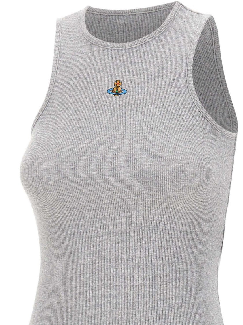 Vivienne Westwood Grey Embroidered Logo Sleeveless Crew Neck Top