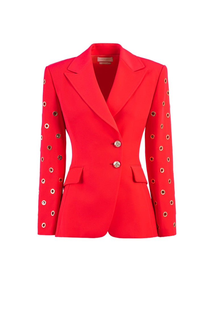 Saiid Kobeisy Coral Crepe Tailored Ring-Detail Jacket