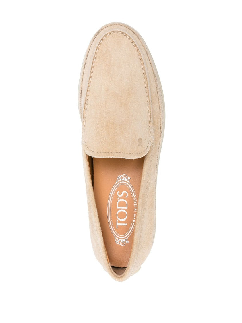 Tod's Beige Suede Moccasins With Textured Grip Sole