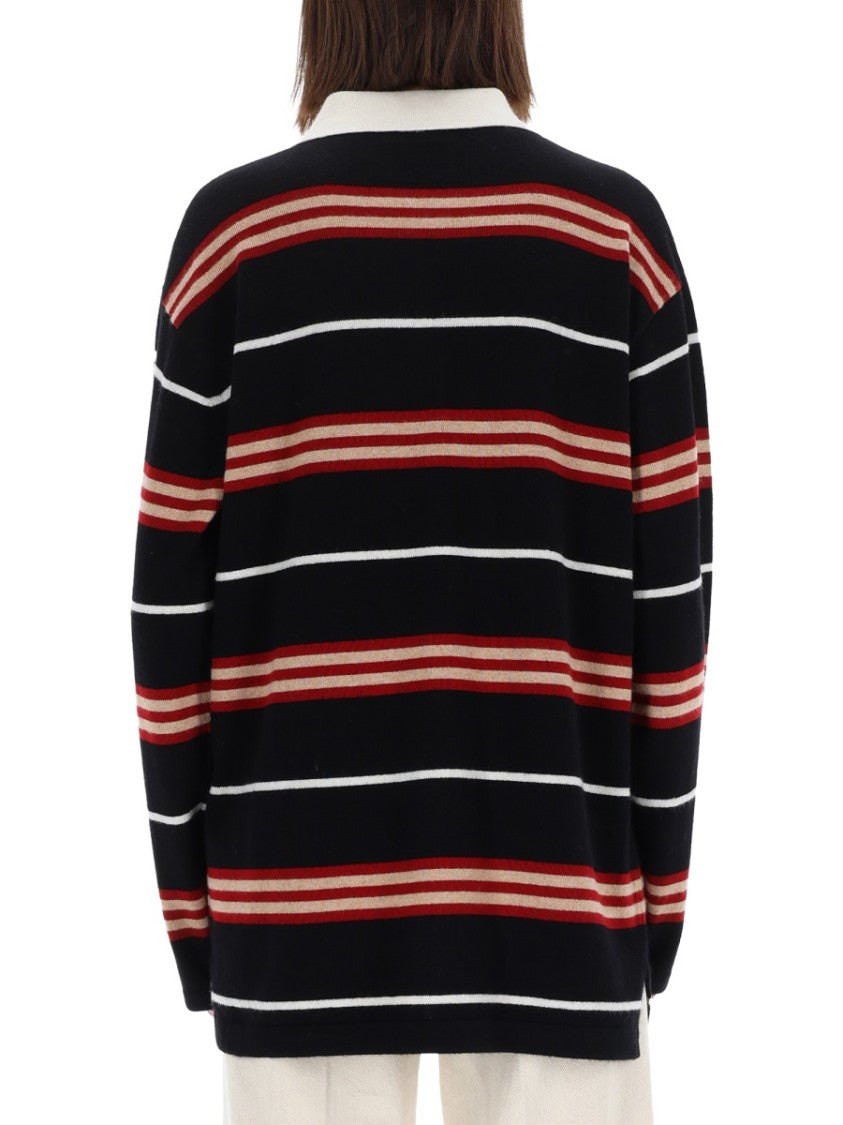 Guest In Residence Striped Rugby White Collar Polo Shirt