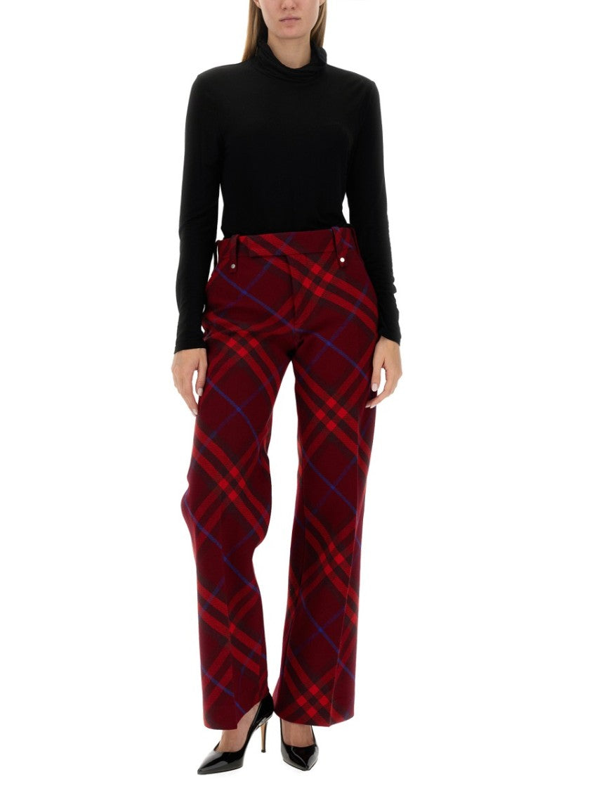 Burberry Plaid Wool Pants With High Waist And Straight Legs