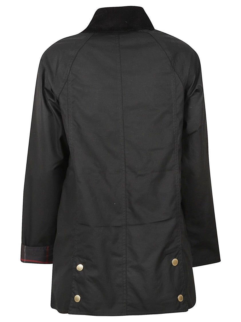 Barbour Waxed Cotton Jacket With Corduroy Collar And Adjustable Fit