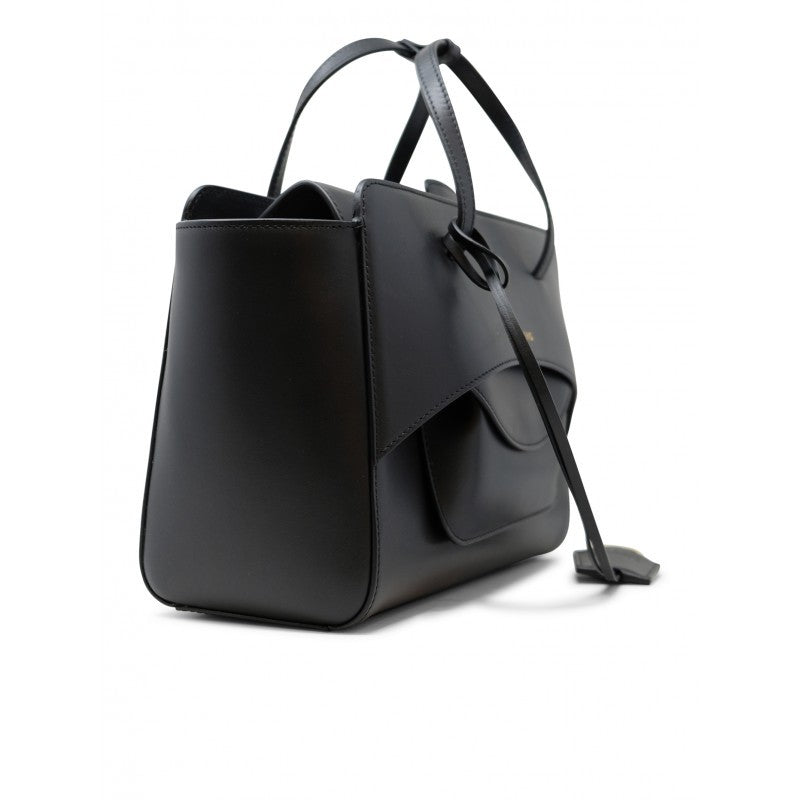 Hidesins Structured Black Leather Handbag With Embossed Logo