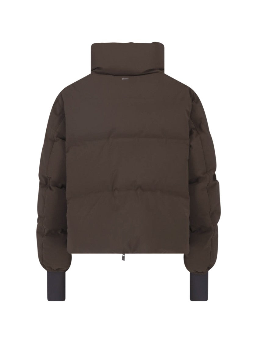 Herno High Collar Cropped Down Jacket With Zip Closure And Side Pockets