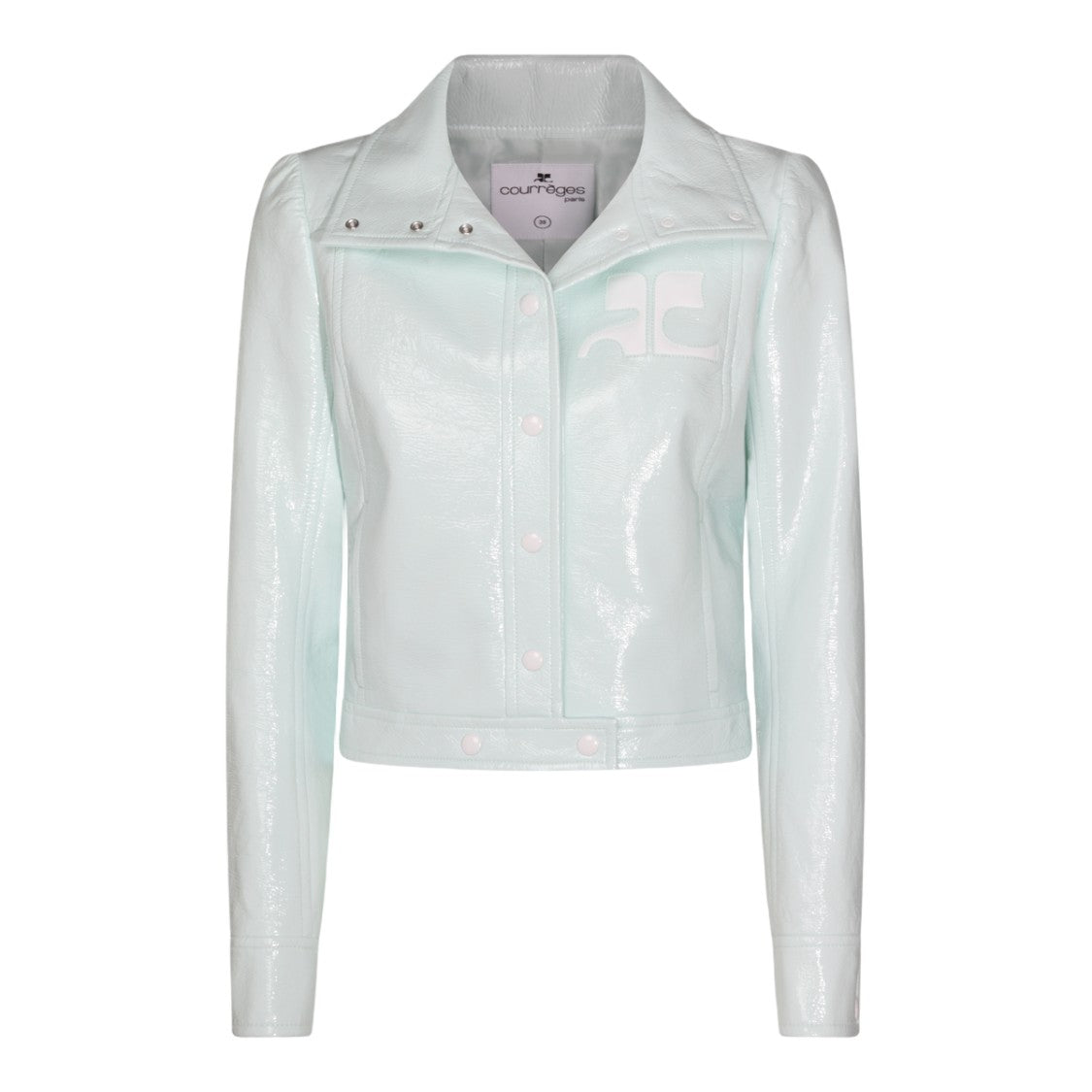 Courrèges Cropped Patent Leather Jacket With Embossed Logo