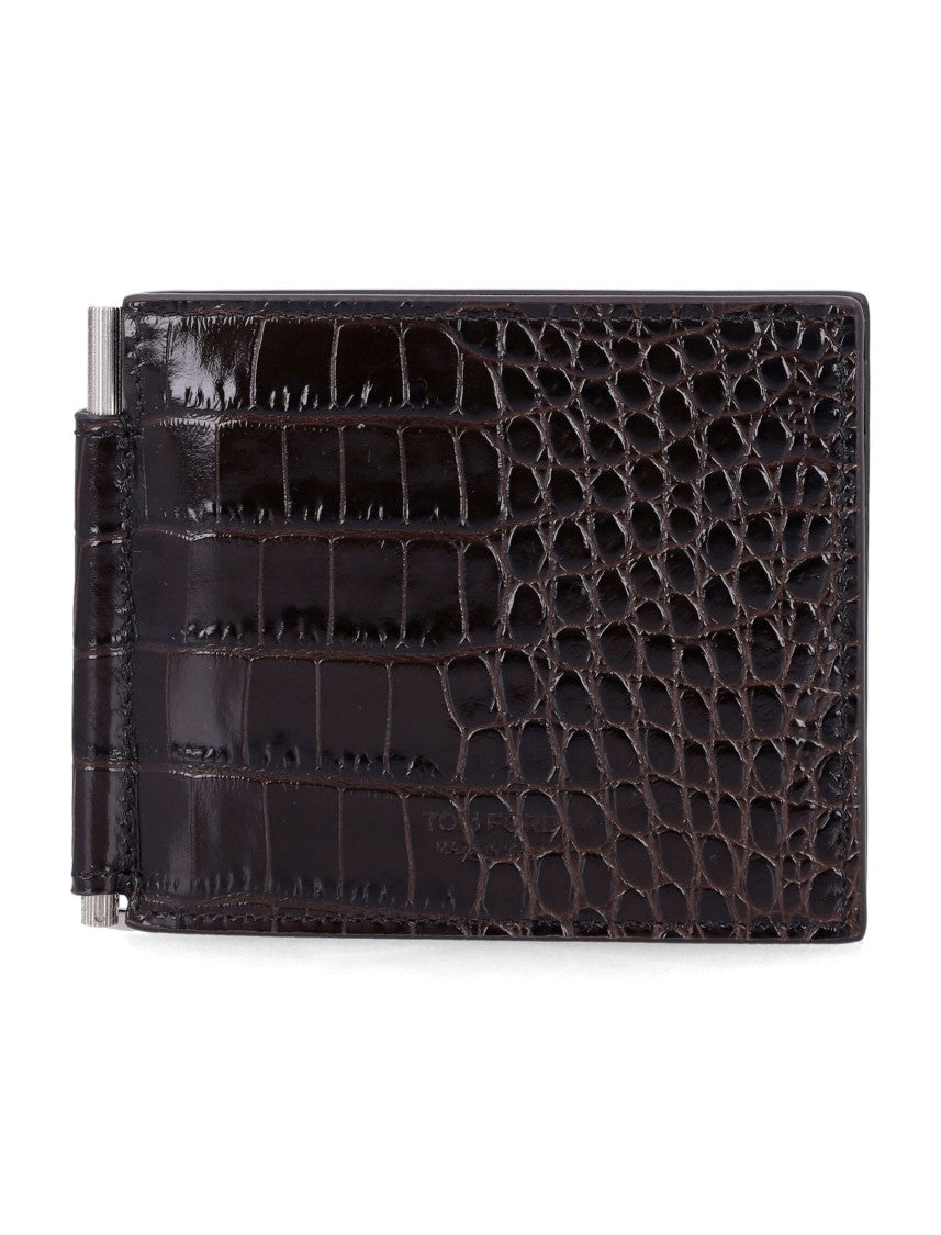 Tom Ford Crocodile-Printed Leather Money Clip Wallet