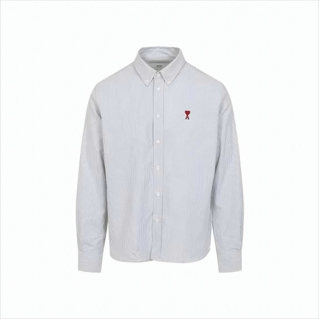 Ami Button-Up Shirt With Vertical Stripes And Embroidered Heart