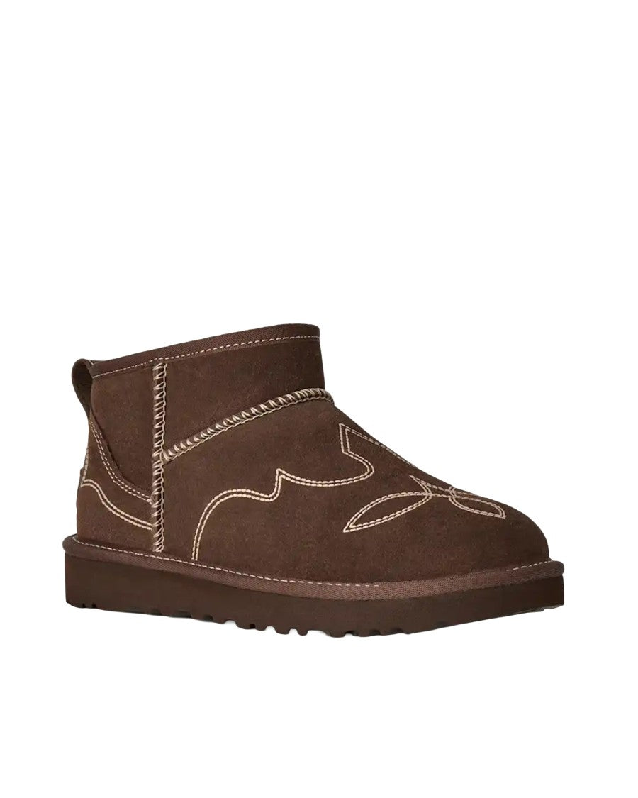 Ugg Burnt Cedar Classic Ultra Mini Western Suede Ankle Boots