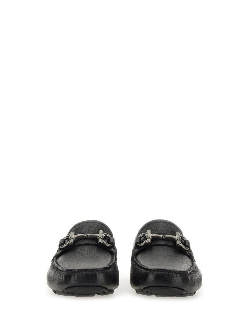 Ferragamo Moccasin Gancini With Textured Calf Leather