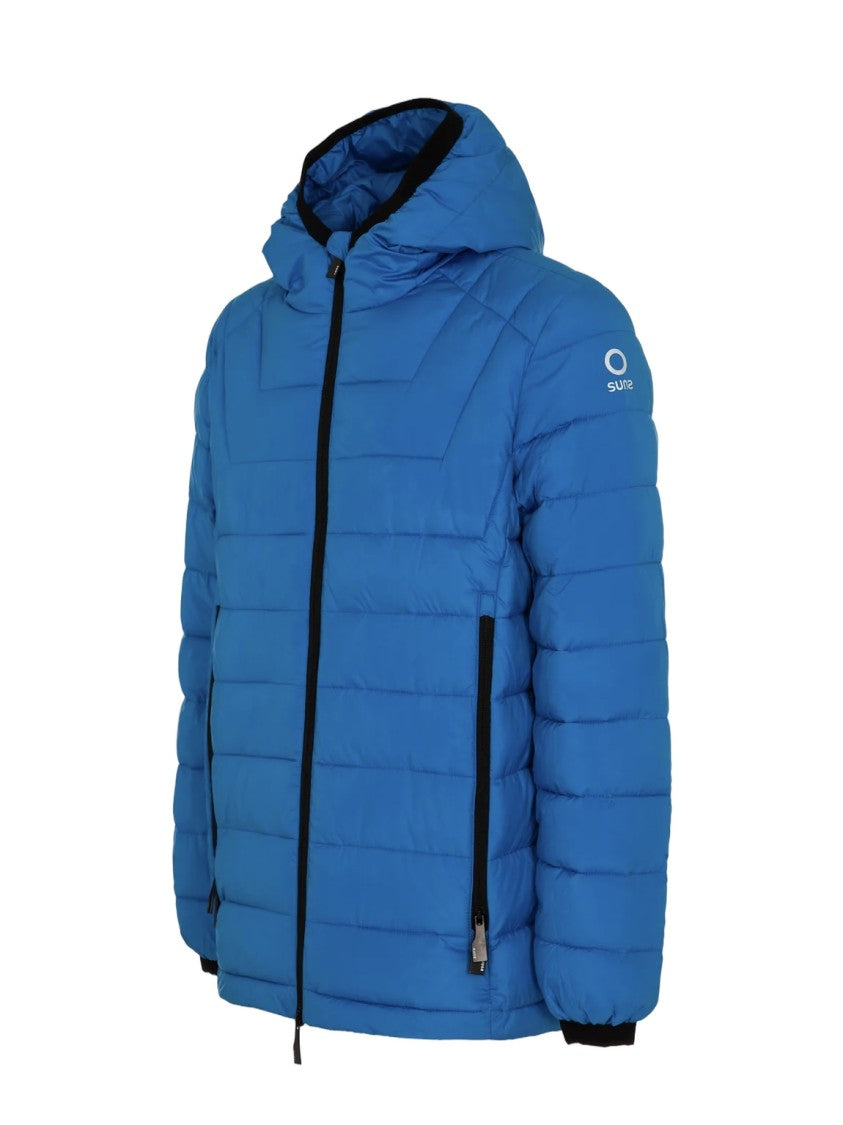 Suns Quilted Blue Puffer Jacket With Adjustable Hood