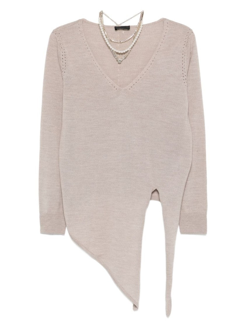 Liu Jo Fine-Knit Gray Sweater With Asymmetrical Hem