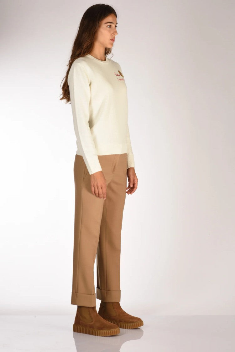 Mc2 Saint Barth Off-White Sweater With Playful Embroidery