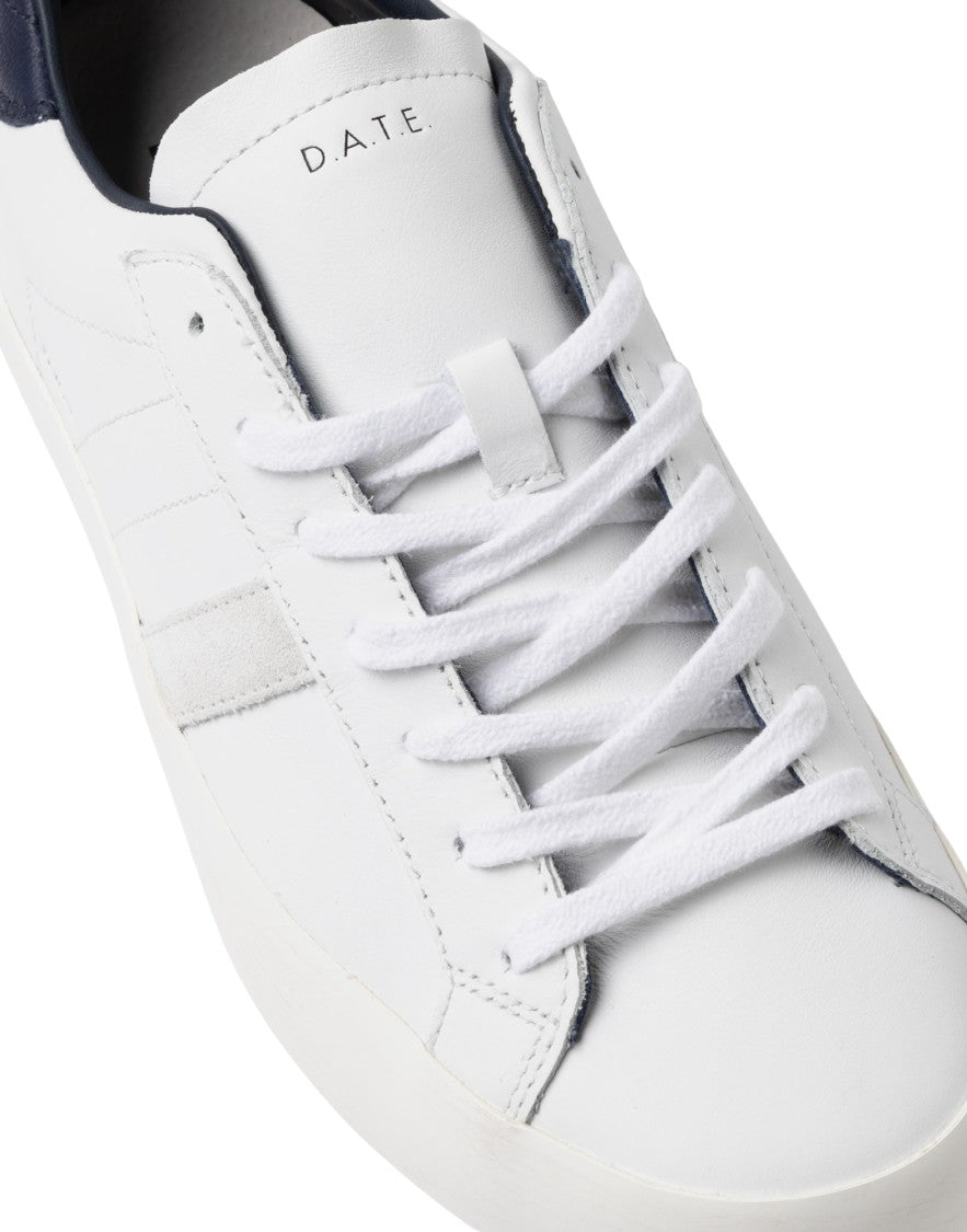 D.A.T.E White Blue Hill Low Calf Leather Sneakers