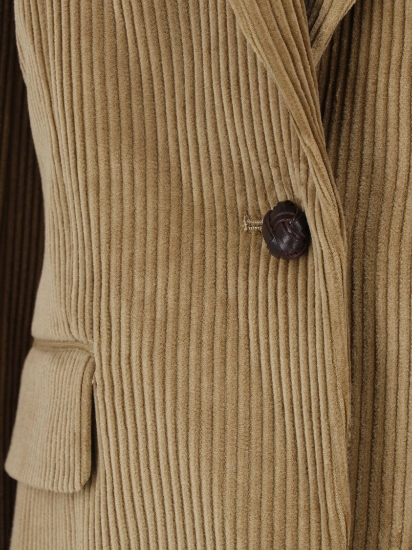 Róhe Beige Peak Lapel Single-Button Corduroy Blazer
