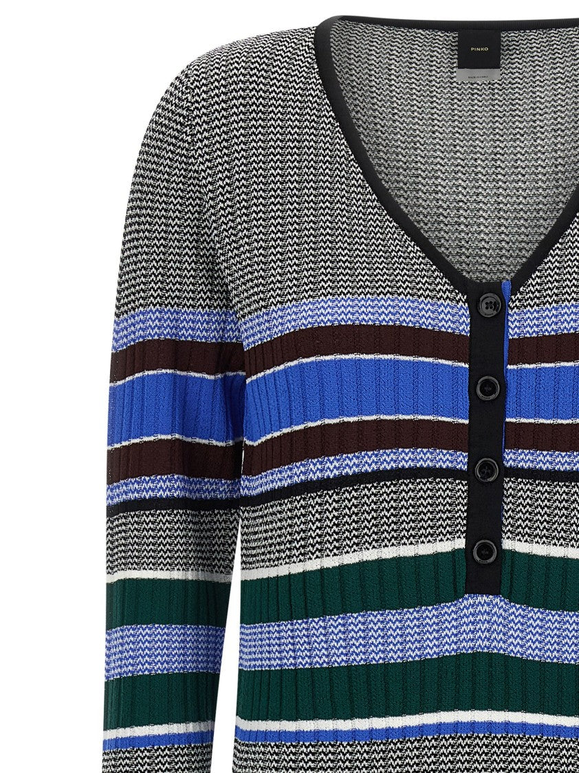 Pinko Ribbed Viscose Knit Dress With Multicolor Stripes
