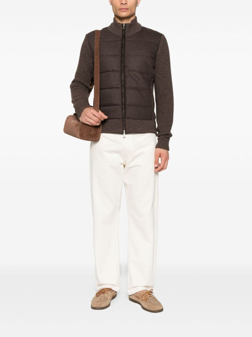 Vengera Quilted Brown Jacket With Knitted Sleeves