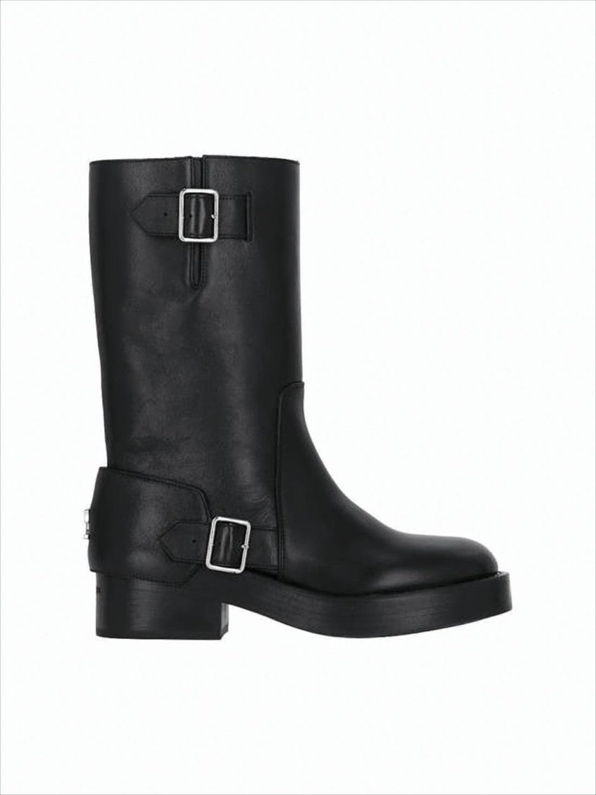 Courrèges Calf Leather Mid-Calf Boots With Adjustable Buckles