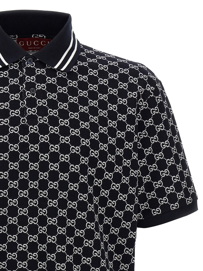 Gucci Cotton Piqué Polo Shirt With Gg Jacquard Pattern