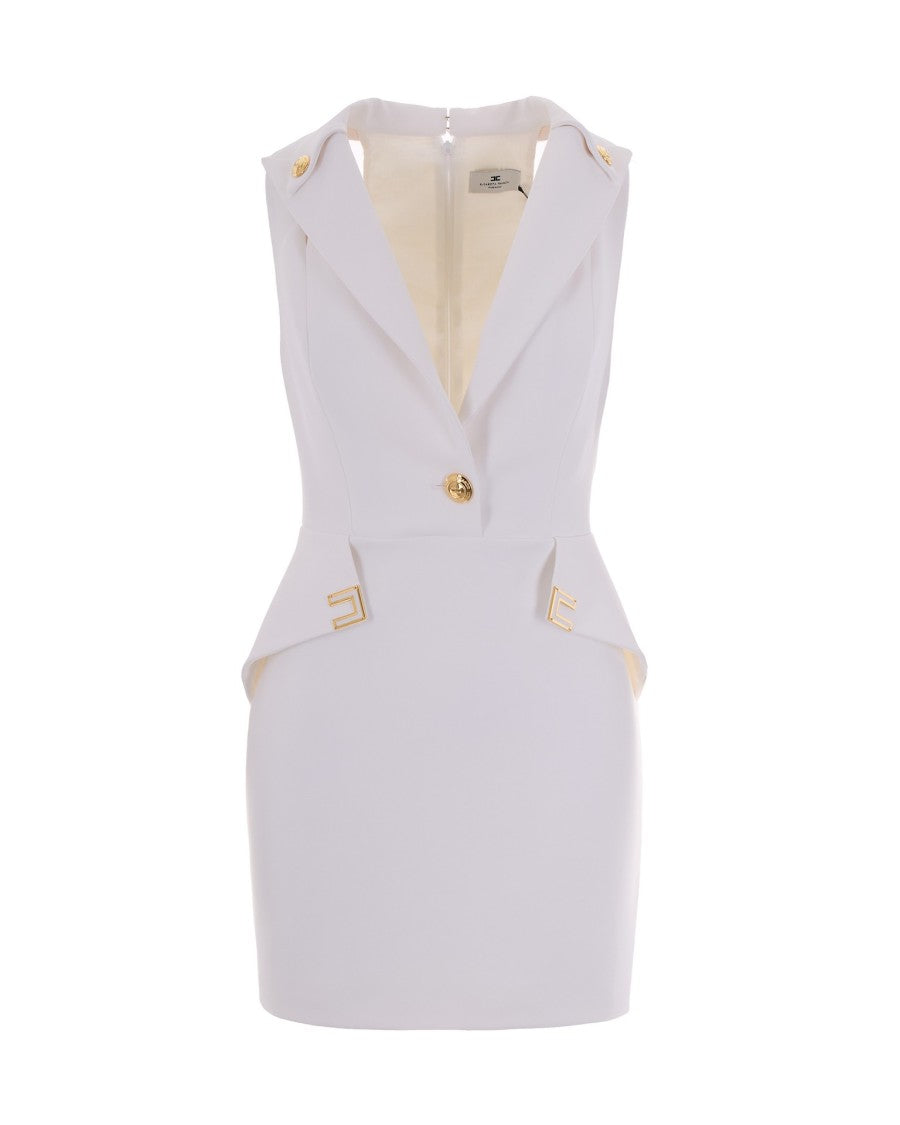 Elisabetta Franchi Ivory Lapel Mini Dress