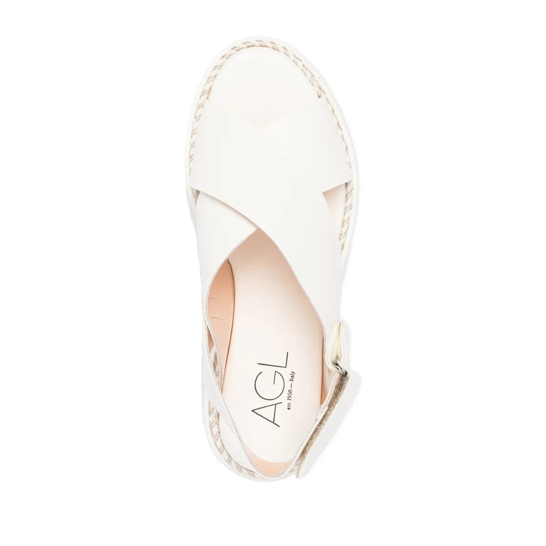 Agl White Marta Leather Braided Trim Sandals