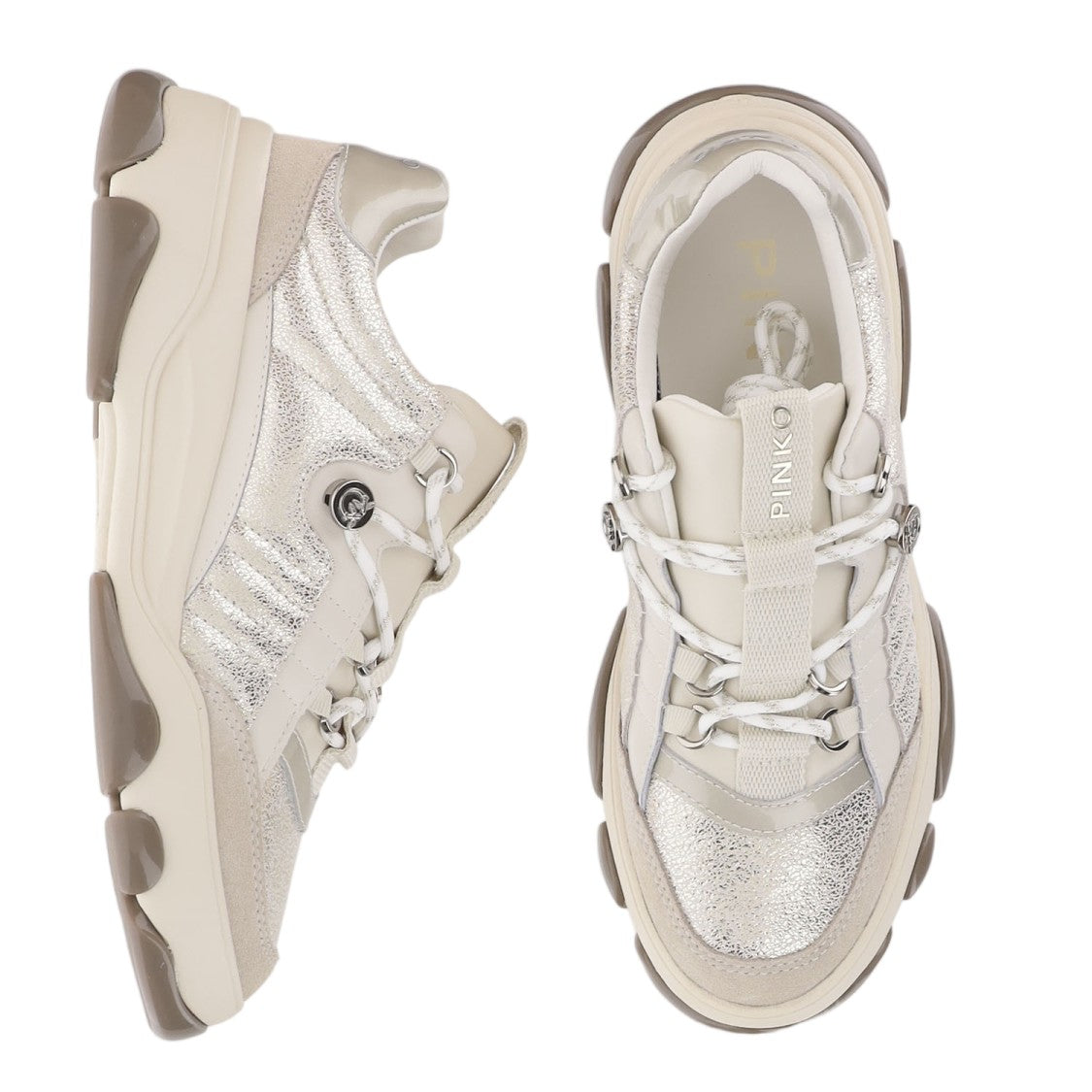 Pinko Grey Metallic Chunky Sole Sneakers