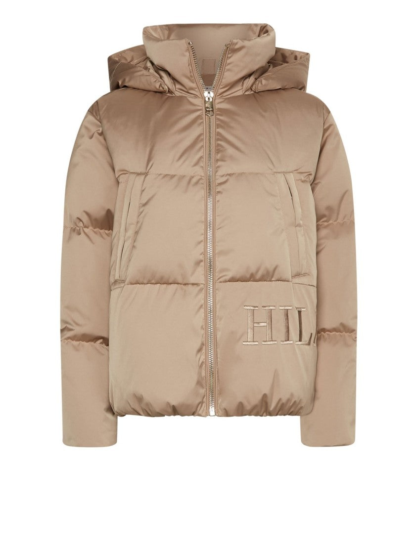 Tommy Hilfiger Boxy Beige Puffer Jacket With High Collar And Zippered Pockets