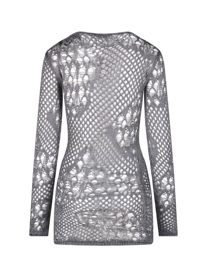 Dondup Grey Cotton Knit Turtleneck Mini Dress
