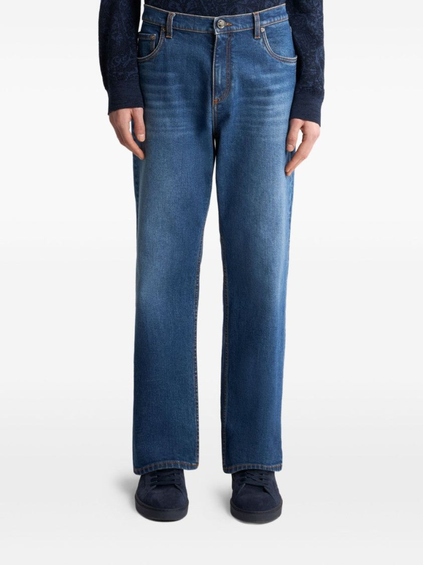 Etro Mid-Rise Straight-Leg Denim Jeans With Logo Detail