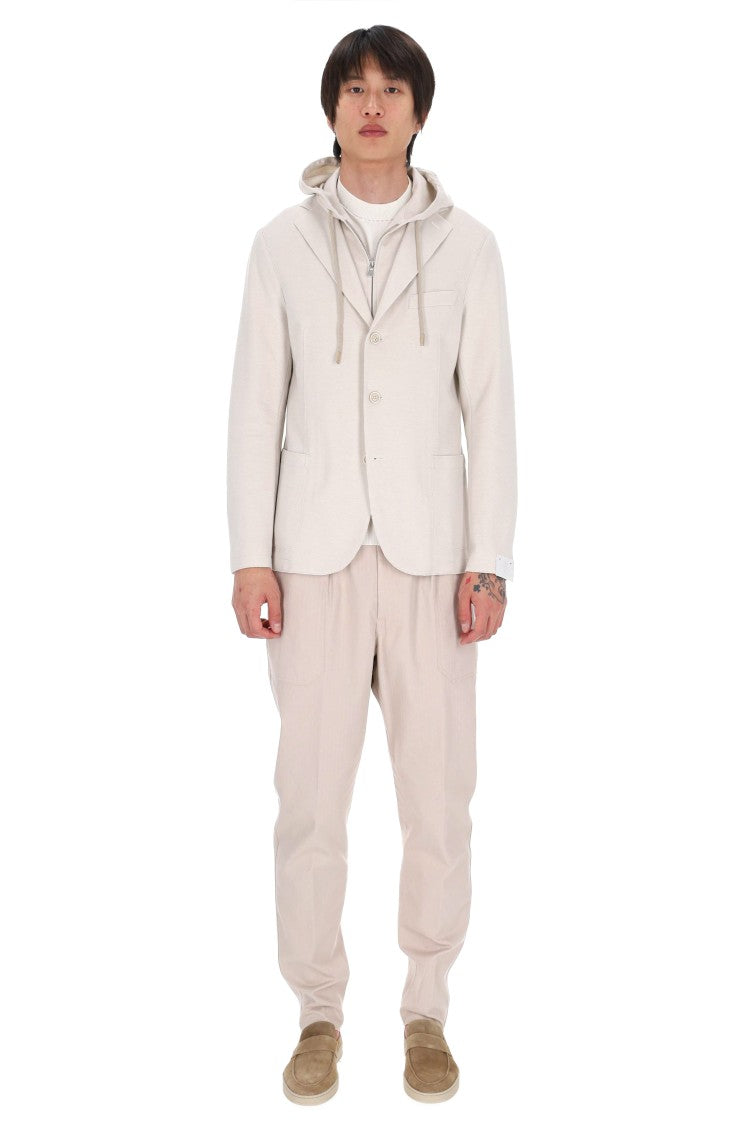 Eleventy Beige Raw-Edge Cotton Jersey Blazer