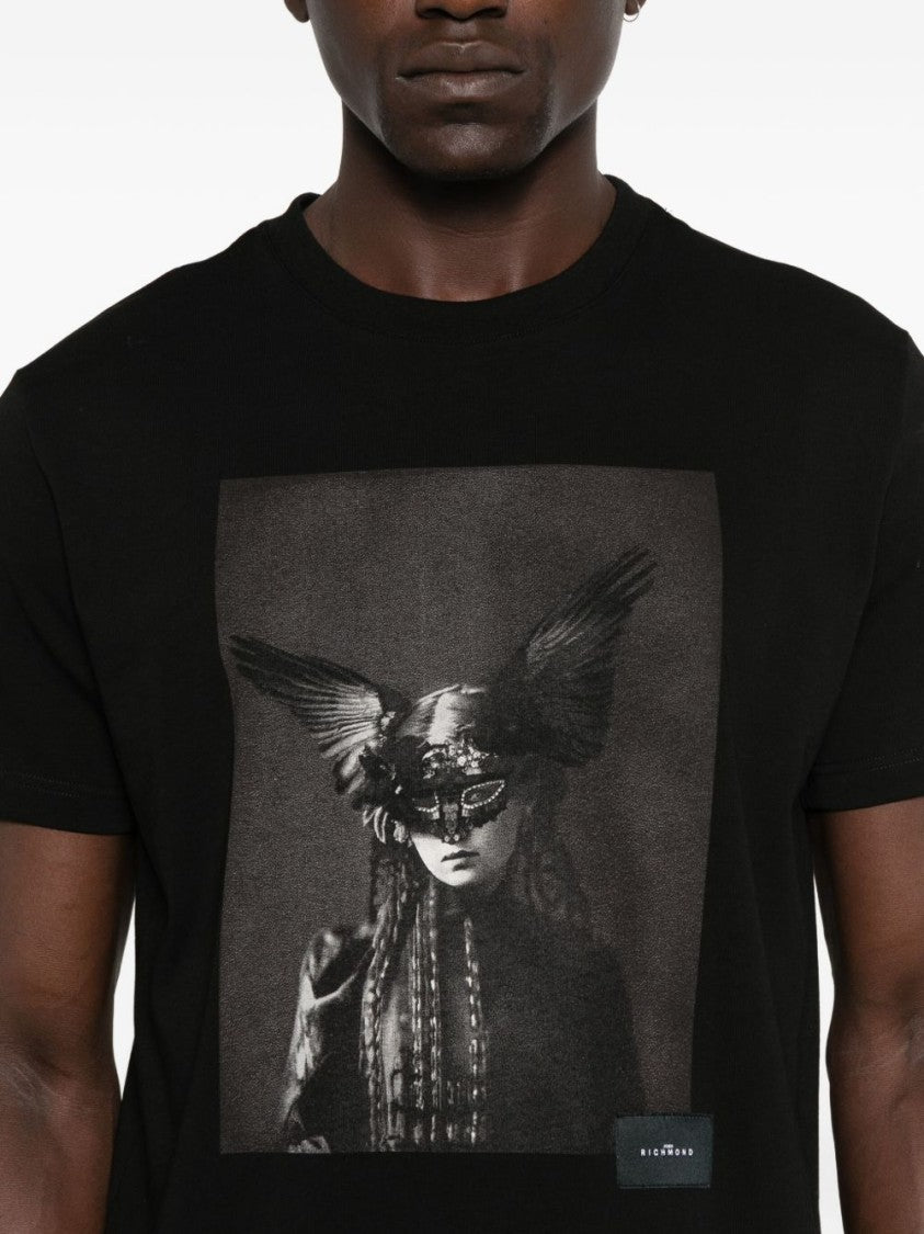 John Richmond Black T-Shirt With Classic Crew Neckline