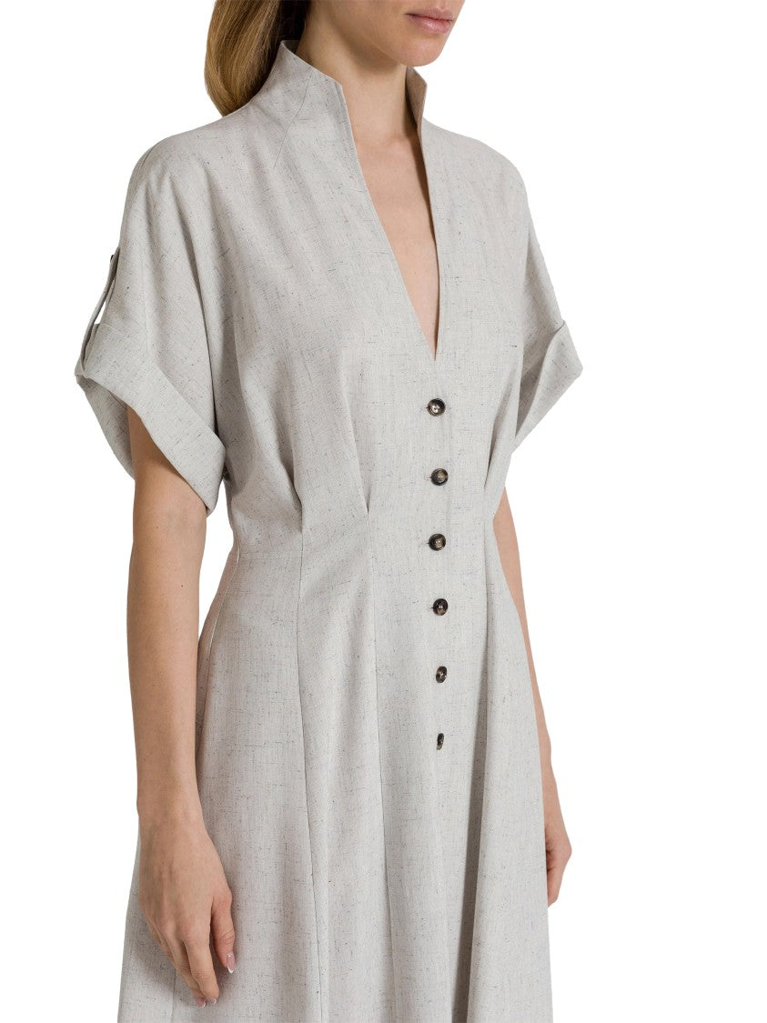 Alberta Ferretti Flared Midi Dress With V-Neckline And Cuffed Sleeves