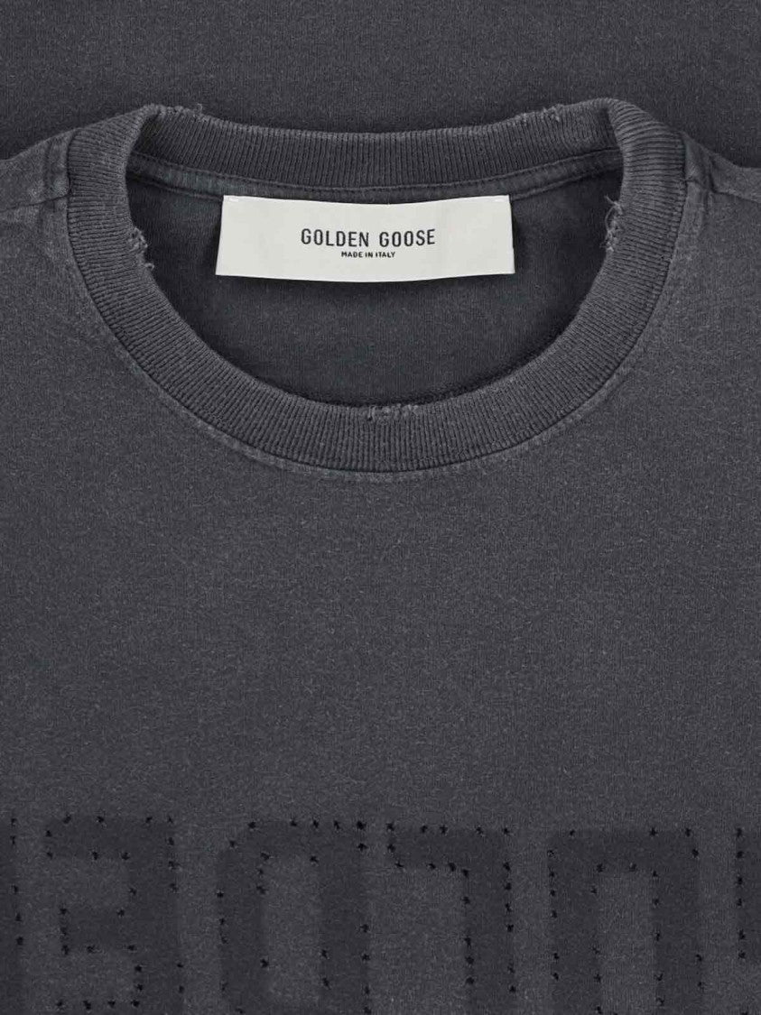 Golden Goose Logo T-Shirt With Distressed Details – Grey