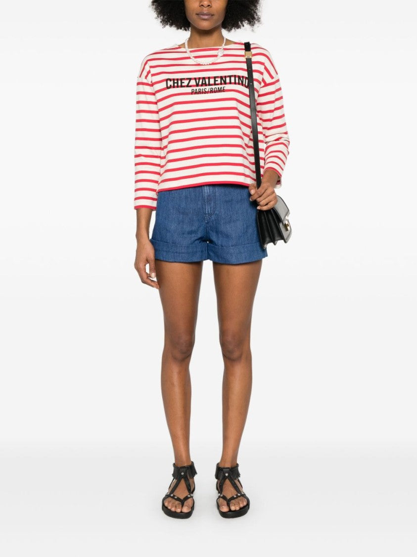Valentino Red And White Striped Cotton T-Shirt