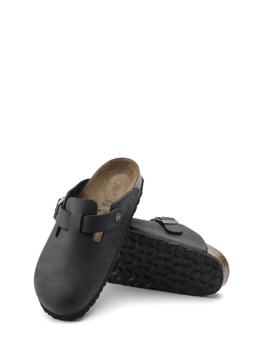 Birkenstock Slip-On Sandals In Oiled Black Leather