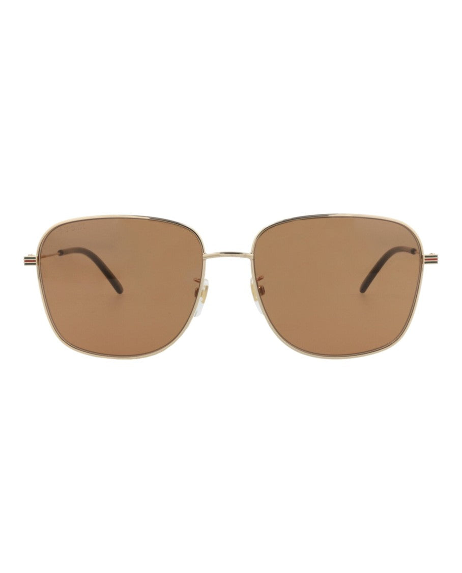 Gucci Square-Frame Gold Metal Sunglasses With Brown Tinted Lenses